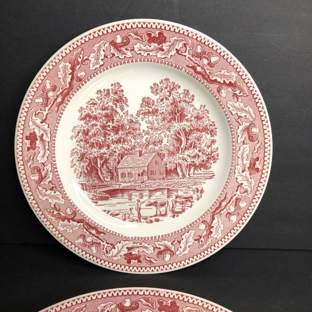2 Vintage Royal Ironstone Memory Lane Red 10” Round Dinner Plates 1965 in EUC - Picture 5 of 9
